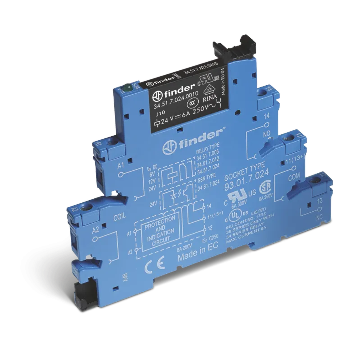 385100240060 - Liidesemoodul (koost 34.51.7.024.0010 + 93.01.0.024), elektromehaaniline relee; 1CO 6A; AGNI kontaktid; 24V AC/DC toide; kaitseklass IP20; kruviklemmid. - Finder - Liidesemoodul (koost 34.51.7.024.0010 + 93.01.0.024), elektromehaaniline relee; 1CO 6A; AGNI kontaktid; 24V AC/DC toide; kaitseklass IP20; kruviklemmid. - Finder - 0