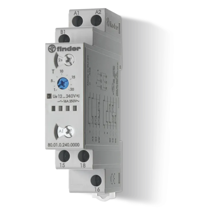 800102400000 - Modulaarne multifunktsionaalne taimer (AI, DI, SW, BE, CE, DE); toide 12...240V AC/DC; 1CO 16A; 17,5mm laius; aja reguleerimine 0,1C ... 24h; kaitseaste IP20. - Finder - Modulaarne multifunktsionaalne taimer (AI, DI, SW, BE, CE, DE); toide 12...240V AC/DC; 1CO 16A; 17,5mm laius; aja reguleerimine 0,1C ... 24h; kaitseaste IP20. - Finder - 0