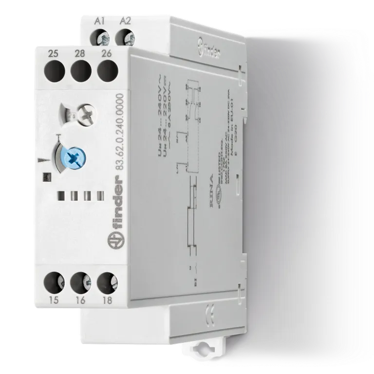 836202400000 - Modulaarne taimer 1-funktsiooniline (BI); Toit 24...240V AC/DC; 2CO 8A; laius 22,5mm; aja reguleerimine 0,05c ... 180c; kaitseaste IP20. - Finder - Modulaarne taimer 1-funktsiooniline (BI); Toit 24...240V AC/DC; 2CO 8A; laius 22,5mm; aja reguleerimine 0,05c ... 180c; kaitseaste IP20. - Finder - 0